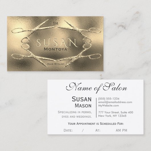 Haarstylist Scissors Glitter Glam Afsprakenkaartje (Voorkant / Achterkant)