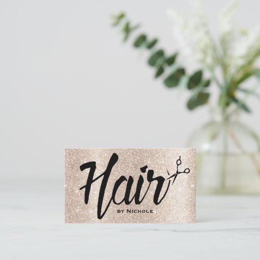 Haarstylist Script Modern Beige Glitter Afsprakenkaartje (Staand voorkant)