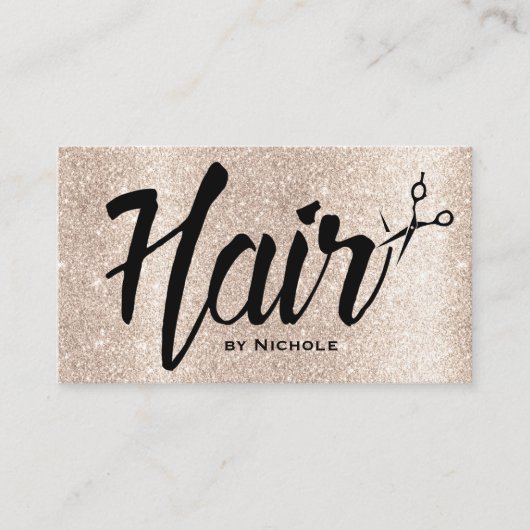Haarstylist Script Modern Beige Glitter Afsprakenkaartje (Voorkant)