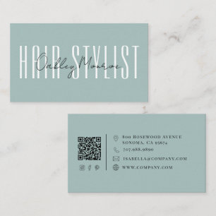 Haarstylist Script Naam Stofblauw QR Code Visitekaartje