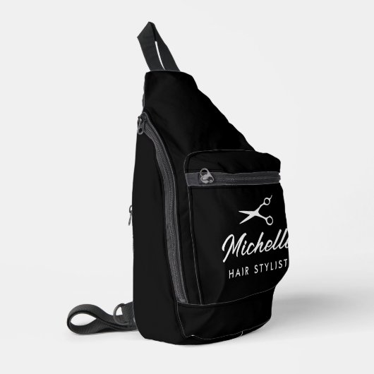 Haarstylist slinger tas met kappersschaar logo (Linkerhoek)