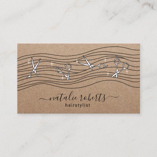 Haarstylist stromende schaar Rustic Kraft Salon Visitekaartje (Voorkant)