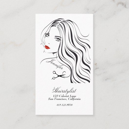Haarstylist Tekening Lang Haar Rode Lippen Visitekaartje (Voorkant)