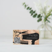 Haarstylist Tools | Houten achtergrond | QR-code Afsprakenkaartje (Staand voorkant)