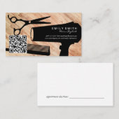Haarstylist Tools | Houten achtergrond | QR-code Afsprakenkaartje (Voorkant / Achterkant)
