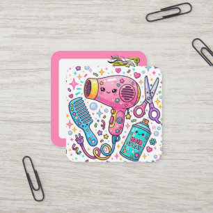 Haarstylist Tools in Cute Kawaii Kunststijl Vierkante Visitekaartje