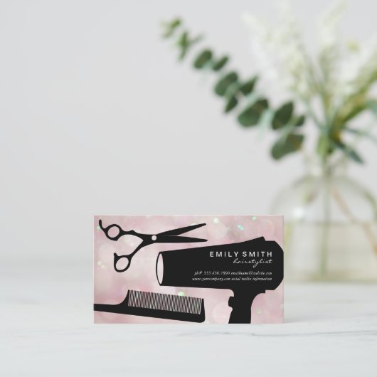 Haarstylist Tools | Roze Bokeh Afsprakenkaartje (Staand voorkant)