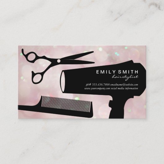 Haarstylist Tools | Roze Bokeh Afsprakenkaartje (Voorkant)