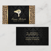 Haarstylist ventilatordroger Logo Moderne luipaard Visitekaartje (Voorkant / Achterkant)