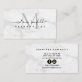 Haarstylist White Marble Beauty Salon Monogram Visitekaartje (Voorkant / Achterkant)