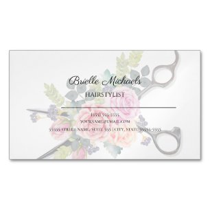 Haarstylist Zachte Bloemen Met Haarsnijschaar Magnetisch Visitekaartje