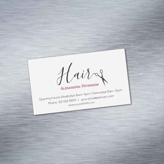 Haarstylist - Zwart en rood Magnetisch Visitekaartje (Voorbeeld)