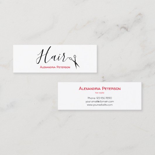 Haarstylist - Zwart en rood mini Mini Visitekaartje (Voorkant / Achterkant)