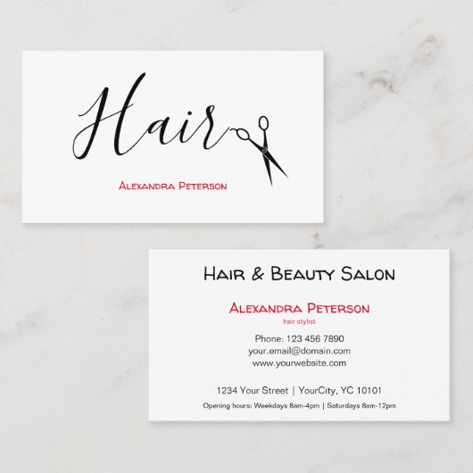 Haarstylist - Zwart en rood Visitekaartje (Voorkant / Achterkant)