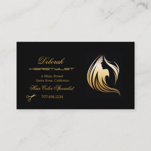 Haarstylist Zwart & Goud Lady Haar Silhouet Visitekaartje (Voorkant)