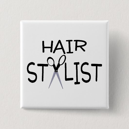Haarstylist zwart met schaar vierkante button 5,1 cm (Voorkant)