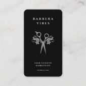 Haarstylist Zwart Zilveren Schaar Floral Modern Visitekaartje (Voorkant)