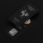 Haarstylist Zwart Zilveren Schaar Floral Modern Visitekaartje