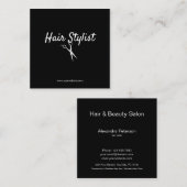 Haarstylist - Zwarte en witte schaar Vierkante Visitekaartje (Voorkant / Achterkant)