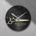 Haarstylist zwarte glitter druist Beauty Salon Ronde Klok<br><div class="desc">Zwarte Haarstylist zorgt voor schitterende salonklokken.</div>
