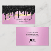 Haarstylist zwarte glitter druist Roze schoonheids Visitekaartje (Voorkant / Achterkant)