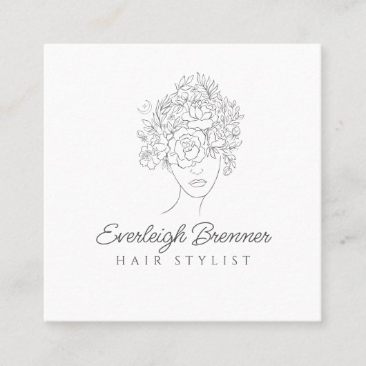 Haarstyliste bloeiend haar vierkante visitekaartje (Voorkant)