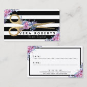 Haarstyliste Bloemen Gouden Glitter Schaar Afsprakenkaartje (Voorkant / Achterkant)