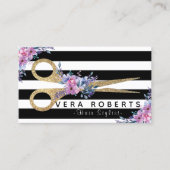 Haarstyliste Bloemen Gouden Glitter Schaar Afsprakenkaartje (Voorkant)