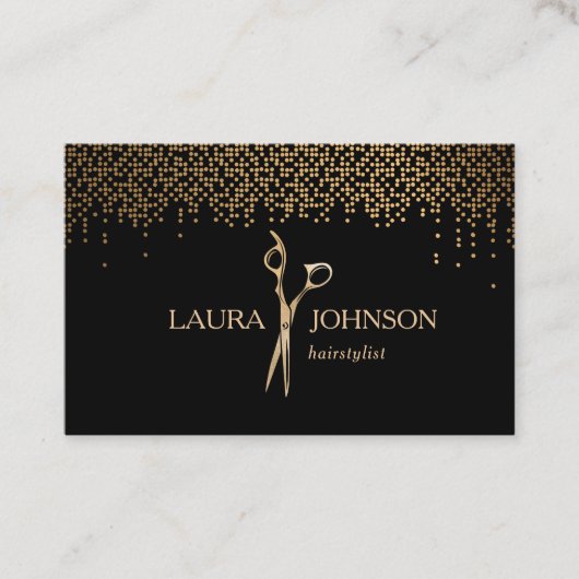 Haarstyliste Dripping Gold Glitter Schaar Visitekaartje (Voorkant)