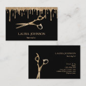 Haarstyliste Dripping Gold Glitter Schaar Visitekaartje (Voorkant / Achterkant)