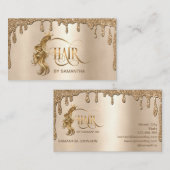 Haarstyliste druppelende gouden haarextensie visitekaartje (Voorkant / Achterkant)