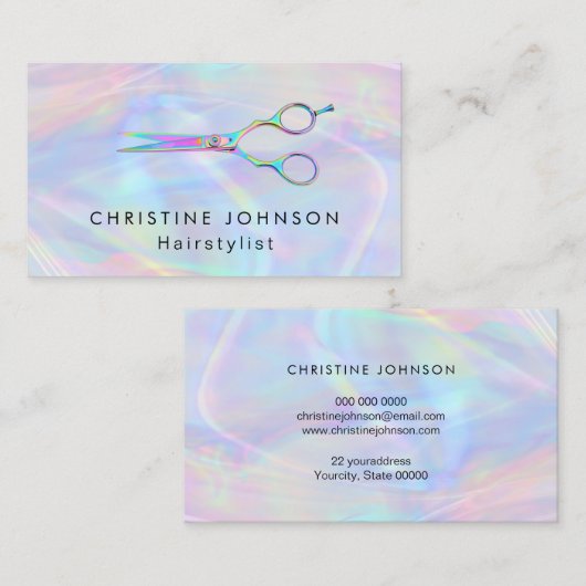 haarstyliste faux holographic effect visitekaartje (Voorkant / Achterkant)