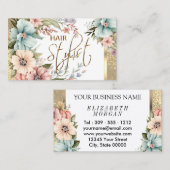 Haarstyliste in  Bloemen en Glitter Visitekaartje (Voorkant / Achterkant)