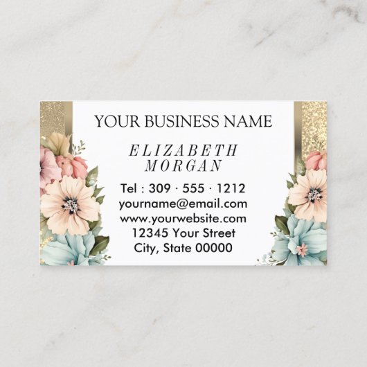 Haarstyliste in  Bloemen en Glitter Visitekaartje (Achterkant)