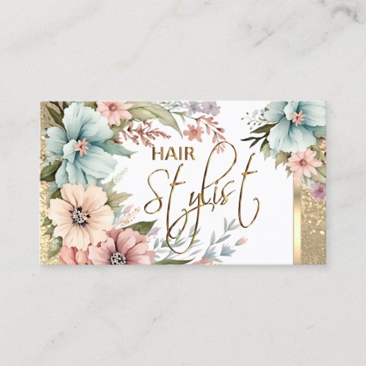 Haarstyliste in  Bloemen en Glitter Visitekaartje (Voorkant)