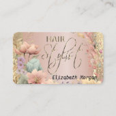 Haarstyliste in Bloemen en Roos Goud Visitekaartje (Voorkant)