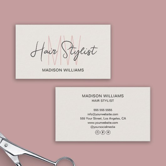Haarstyliste Monogram Logo Tan Visitekaartje
