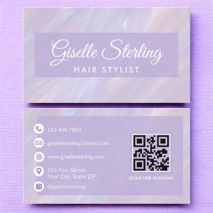 Haarstyliste QR-code iriserende pastel opaal Visitekaartje
