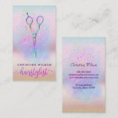 Haarstyliste schaar op paarse cloud visitekaartje (Voorkant / Achterkant)