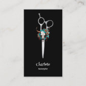 Haarstylisten Schaar Koe Schedel Bloemen Visitekaartje (Voorkant)