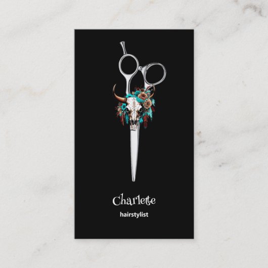 Haarstylisten Schaar Koe Schedel Bloemen Visitekaartje