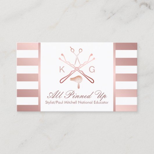 Haarstylschaar Haardroger Roos Gold Stripe 2 Visitekaartje (Voorkant)