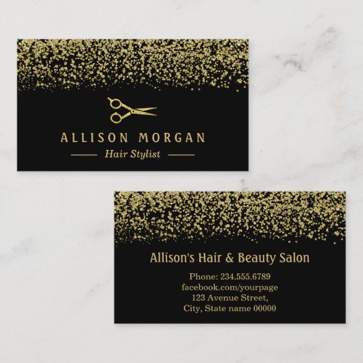 Haarstylschaar Salon Gold Glitter Confetti Visitekaartje (Voorkant / Achterkant)