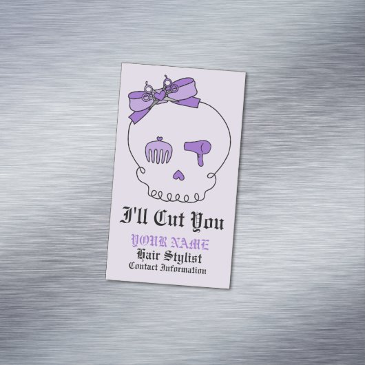 Haartoebehoren schedel (Boog detail Paars met teks Visitekaartje Magneet (Voorbeeld)