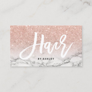 Haartypografie roos goudglitter marmer visitekaartje