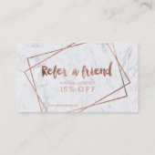 Haarverwijzing moderne roos goudtipografie marmer aanbevelingskaartje (Achterkant)