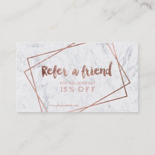 Haarverwijzing moderne roos goudtipografie marmer aanbevelingskaartje (Achterkant)