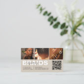 Haarvlecht Script Foto Collage QR Code Beige Visitekaartje (Staand voorkant)
