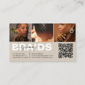 Haarvlecht Script Foto Collage QR Code Beige Visitekaartje (Voorkant)