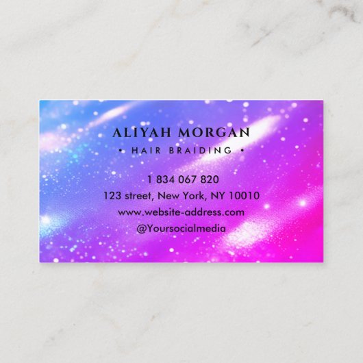 Haarvlecht vet typografie holografisch visitekaartje (Achterkant)